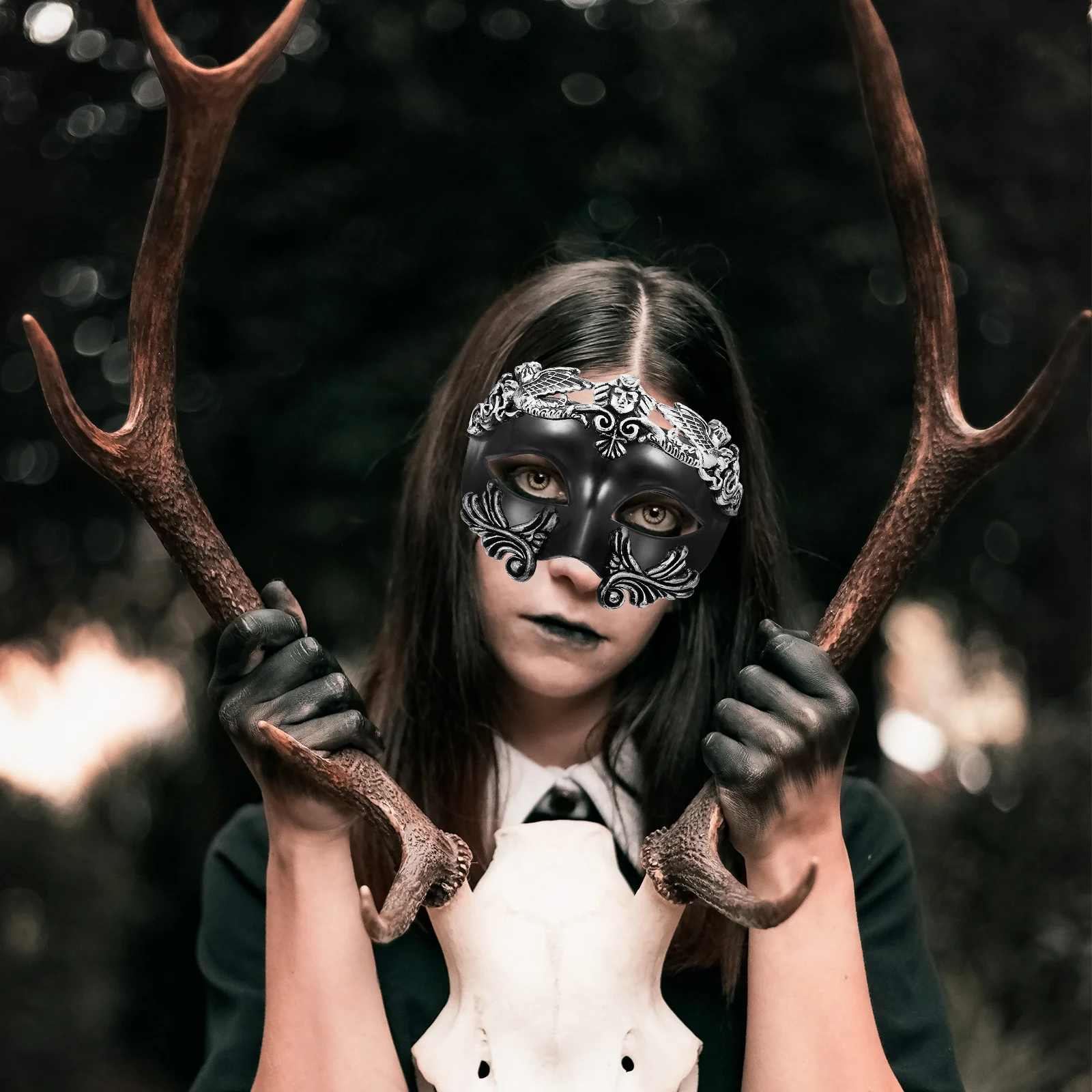 

Halloween Mask Half Face Masquerade Masks Handheld Steampunk Costume Warrior Cosplay Props Novel Woman