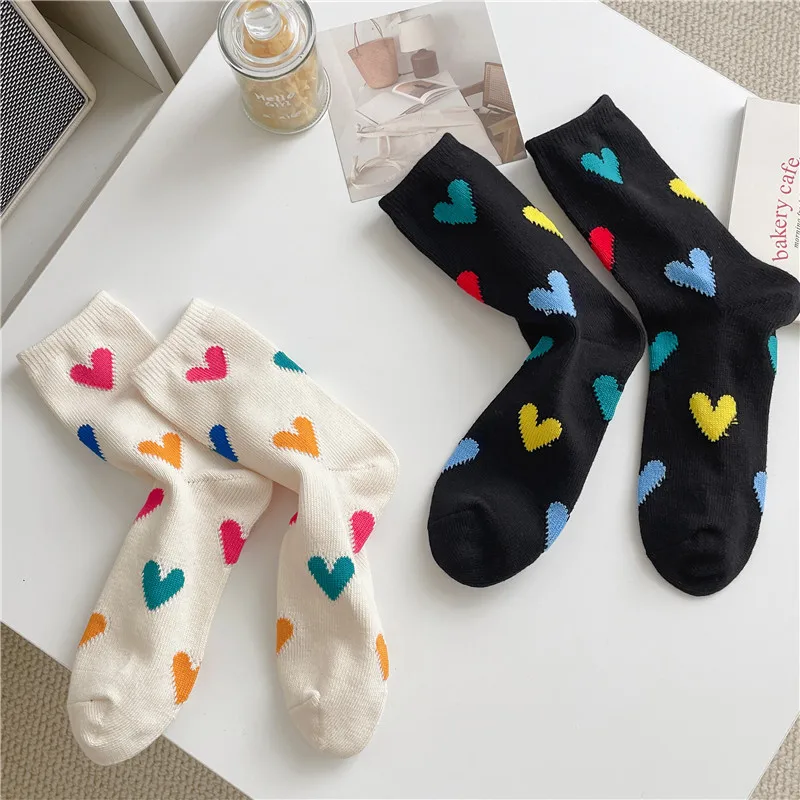 

I Pair Dopamine Sports Socks Funny Loving Heart Pattern Cotton Mid Tube Women Crew Sock Street Tide Crew Socks Gift Cute Socks