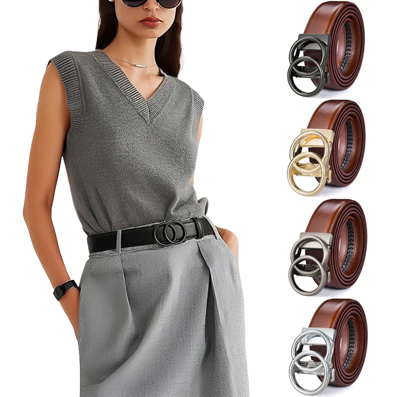 Women's Ratchet Belt Jeans Fashion Automatic Buckle Belt Customizable fit Fashionable and Classic Design