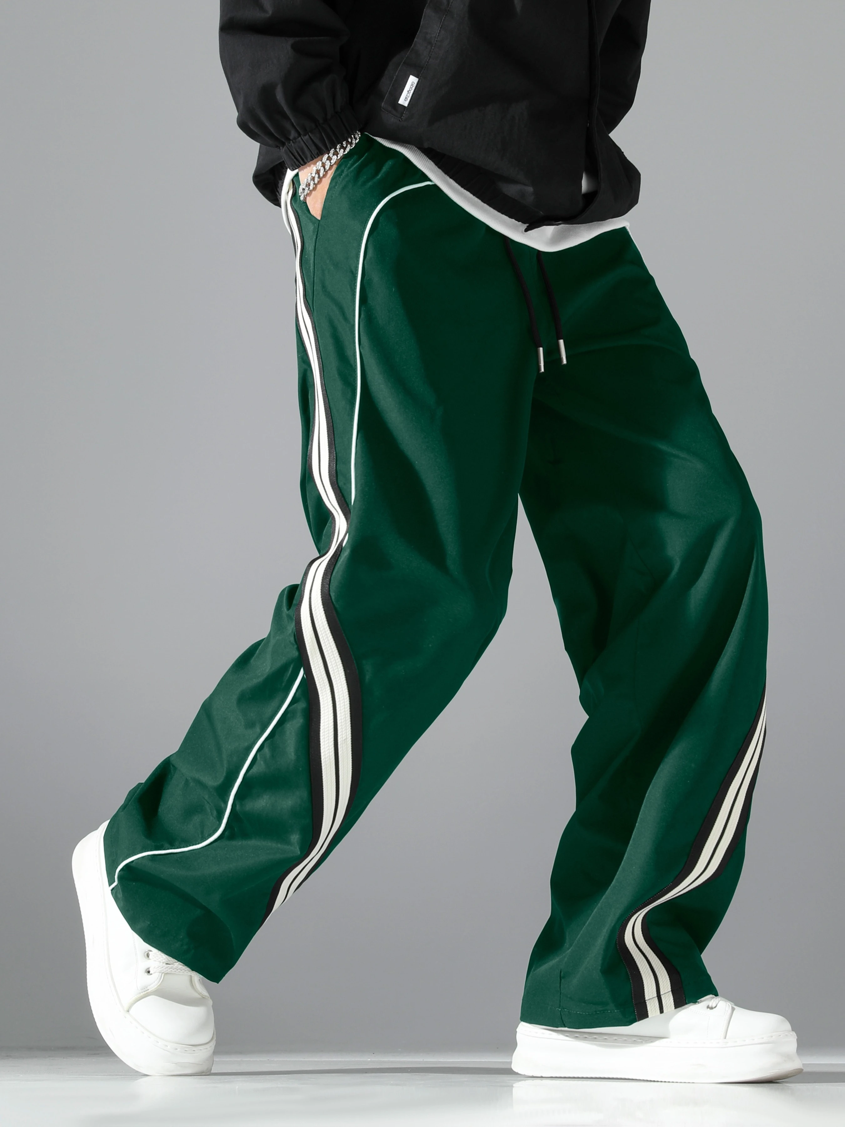2026 Neue Herren-Trainingshose mit weitem Bein, lässige Hose mit Kordelzug, seitlichem Streifen, locker geschnitten, Streetwear, Paarhose, Kinderhose – Detail 11