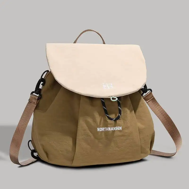 Block Drawstring Backpack Waterproof Nylon Large Capacity Flap Design Adjustable Straps Durable for Daily Commute Travel Casual