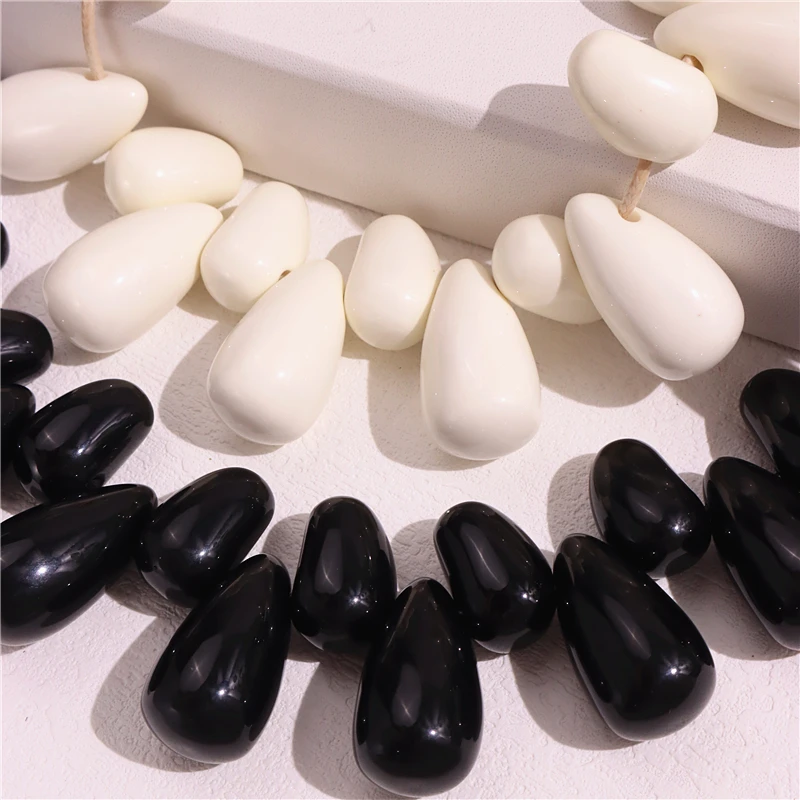 HangZhi Bohemian Black White Water Drop Necklace Irregular Geometric Personality Party Chunky Luxury Large Jewelry 2024 New