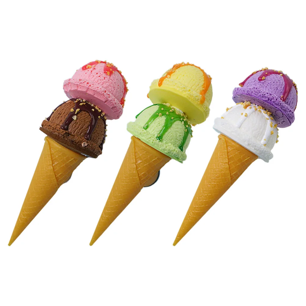 3 Pcs Ice Cream Model Soft Highlighter Swing Removable Stationery Realistic Cone Fake False Toy Simulation