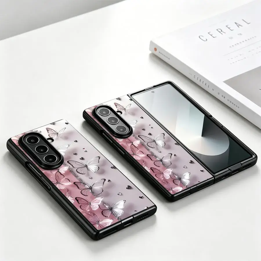 White Outline Butterfly Case for Samsung Galaxy Z Fold 8 Ultra ZFold6 ZFold7 Z Fold 7 6 5 4 3 ZFold4 ZFold5 ZFold3 Phone Cover
