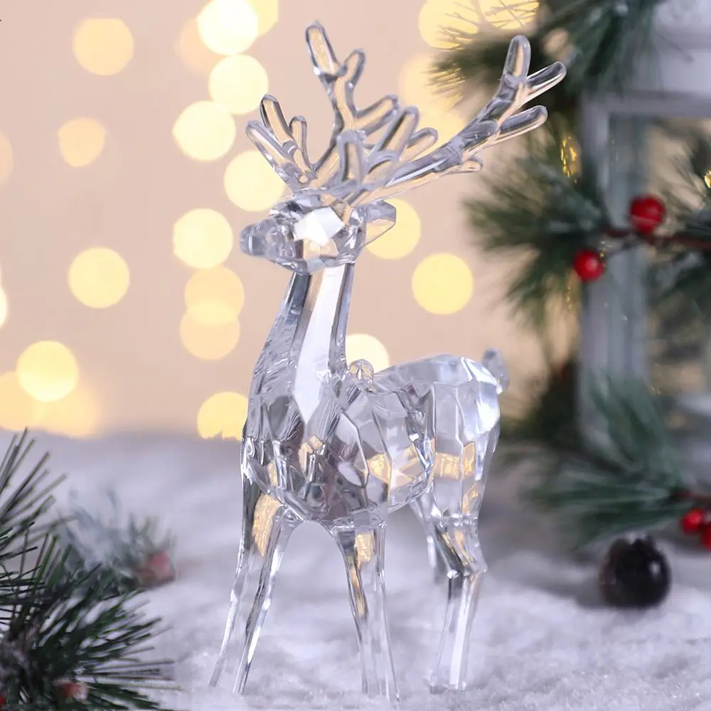 Creative Acrylic Deer Figurines Desktop Ornament Transparent Elk Reindeer Sculpture Home Decoration Ornaments Birthday Gift