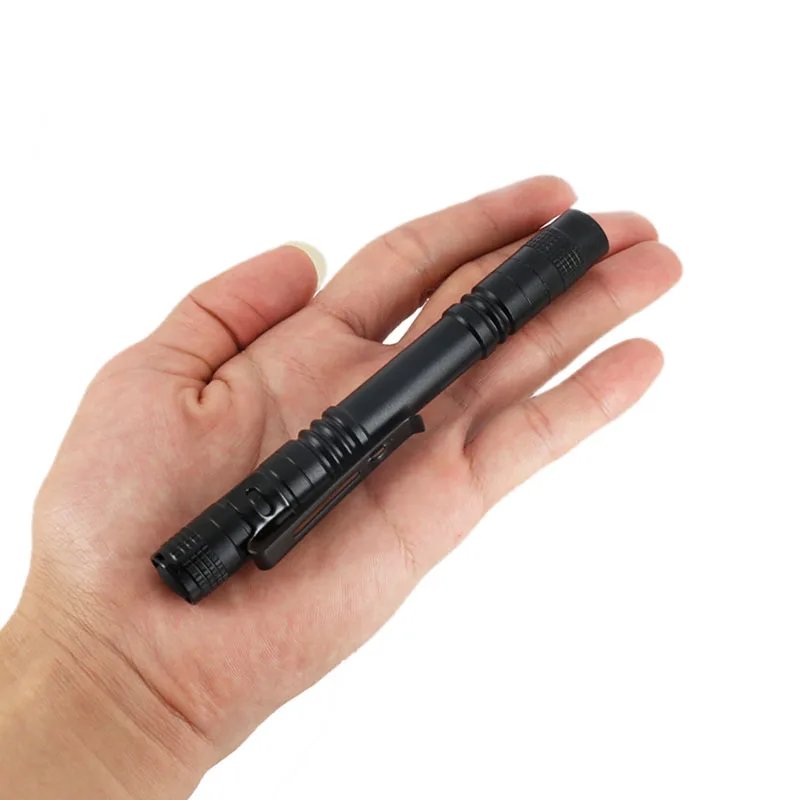 Aluminum portable LED flashlight, powerful flashlight, with clip, mini pen light 2 sections