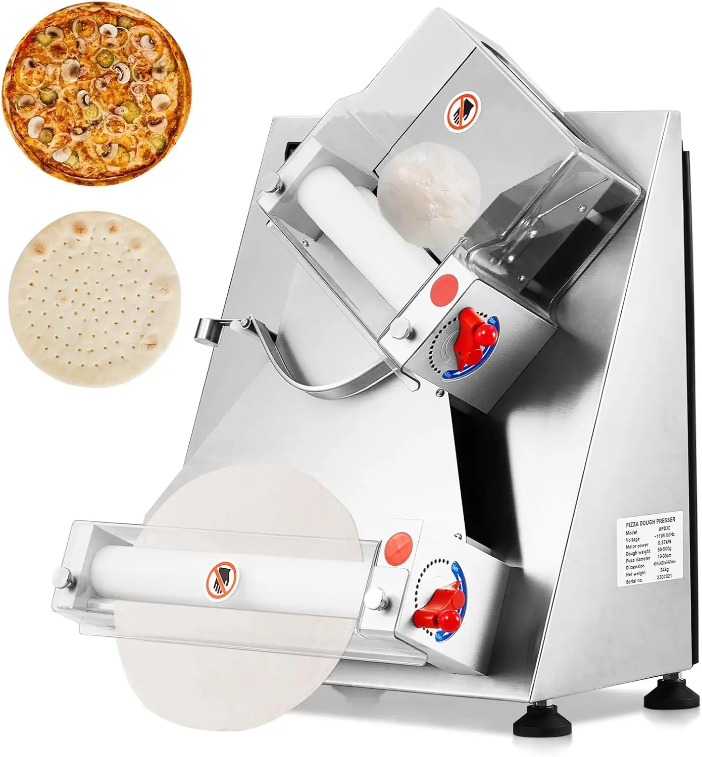 

Pizza Dough Roller Sheeter, Max 12" Automatic Commercial Dough Roller Sheeter, 370W Electric Pizza Dough Roller