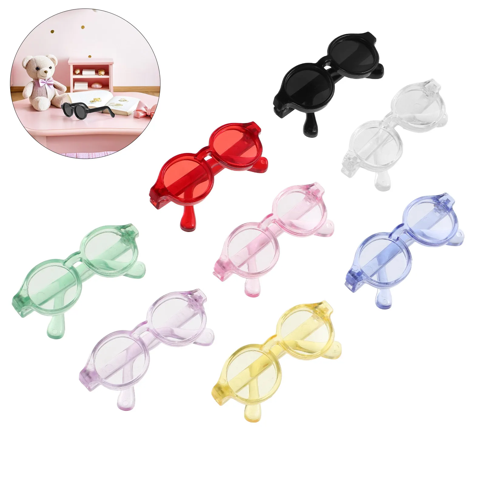 

8 шт. миниатюрных солнцезащитных очков, разноцветные круглые пластиковые аксессуары для глаз, миниатюрные очки для детских ролевых игр и творчества