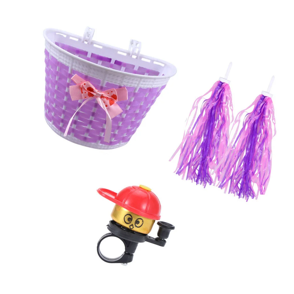 

4 Pcs Storage Baskets with Bells Streamers Wicker Bike Handlebar Scooter Accessories Child