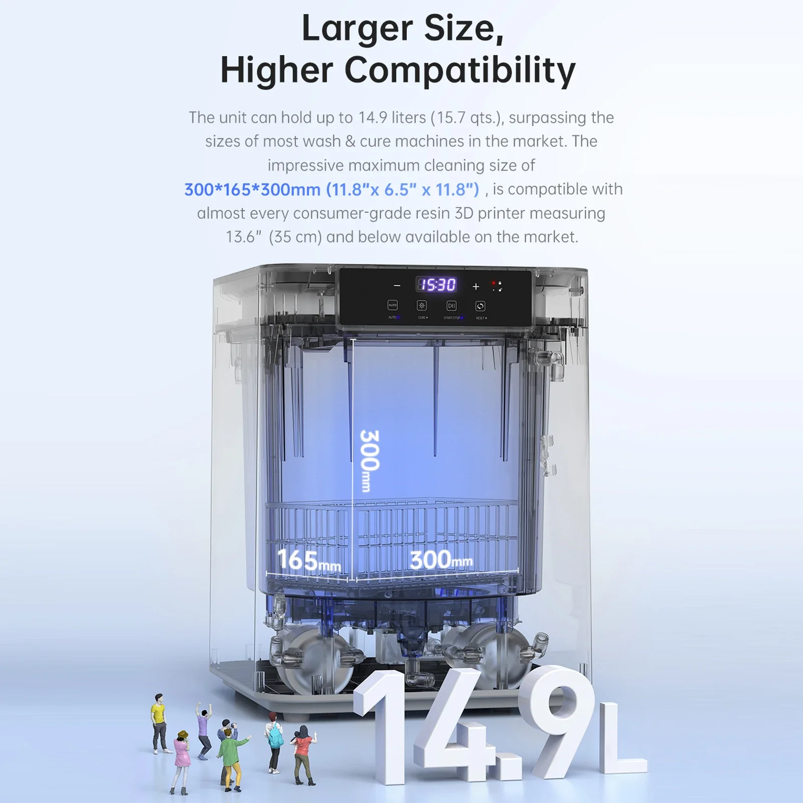 애니큐빅 워시&큐어 머신 LCD SLA DLP 3D 프린터 모델용 최대 세척 크기 14.9L 스프레이 세척 및 360도 °   디멘시아