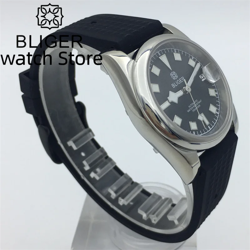 BLIGER  36mm39mm rubber wristband NH35A aseptic sapphire glass light blue/black dial mechanical automatic movement green luminou