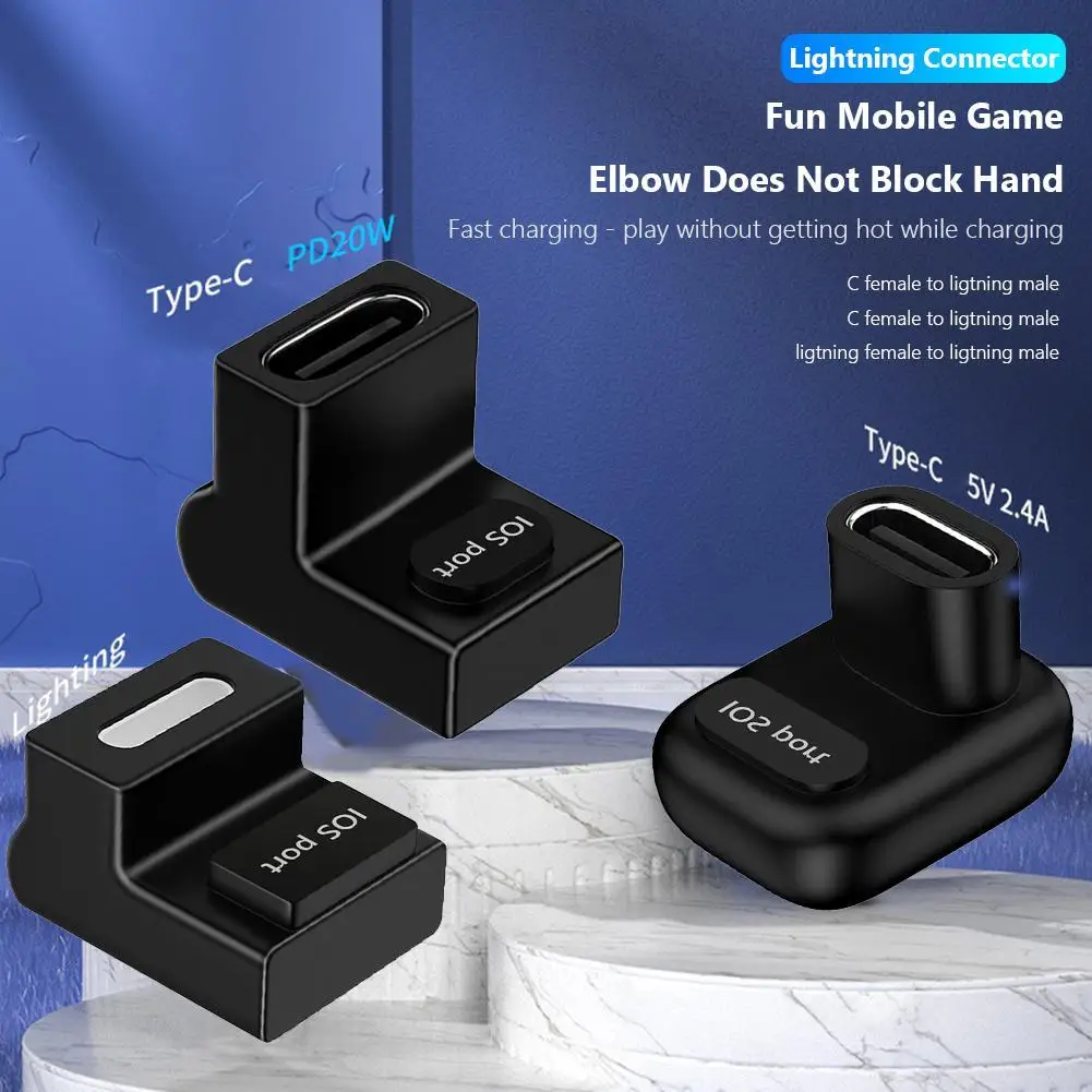 Type-C Female PD20W To 8 Pin Adapter U Shape 8 Pin Angle Adapter 180 Degree Angled Elbow Converter Adapter​ for iPhone for Ipad
