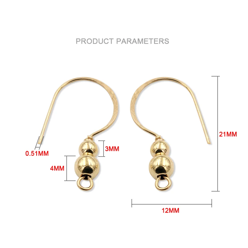 Alambre de oreja relleno de oro de 14K plano con cuentas, alambre de oreja de oro para fabricación de joyería, accesorios de pendientes DIY, búsqueda de joyería resistente al deslustre