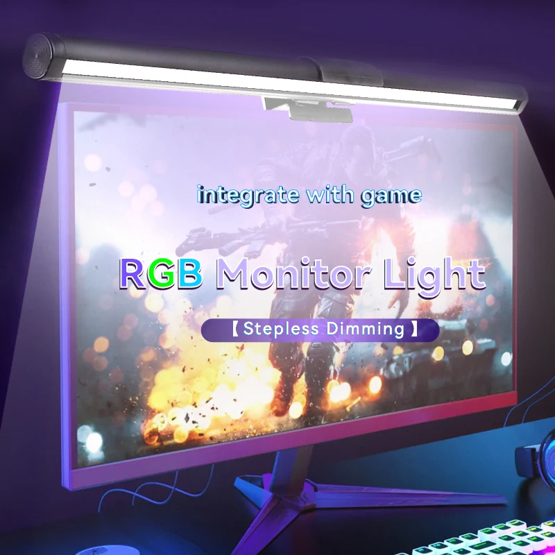 RGB Monitor Lightbar USB Stepless Dimming Computer Hanging Lamp Eye-Care Monitor Gaming PC Light Bar Curved Screen Light Fixture