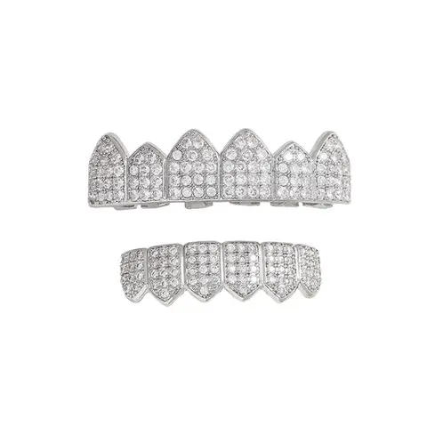 YOUNGX 6/6 상단 하단 전체 CZ 스톤 치아 모자 여성용 송곳니 남성 쥬얼리 힙합 지르콘 치아 Grillz Braces Dental Grills