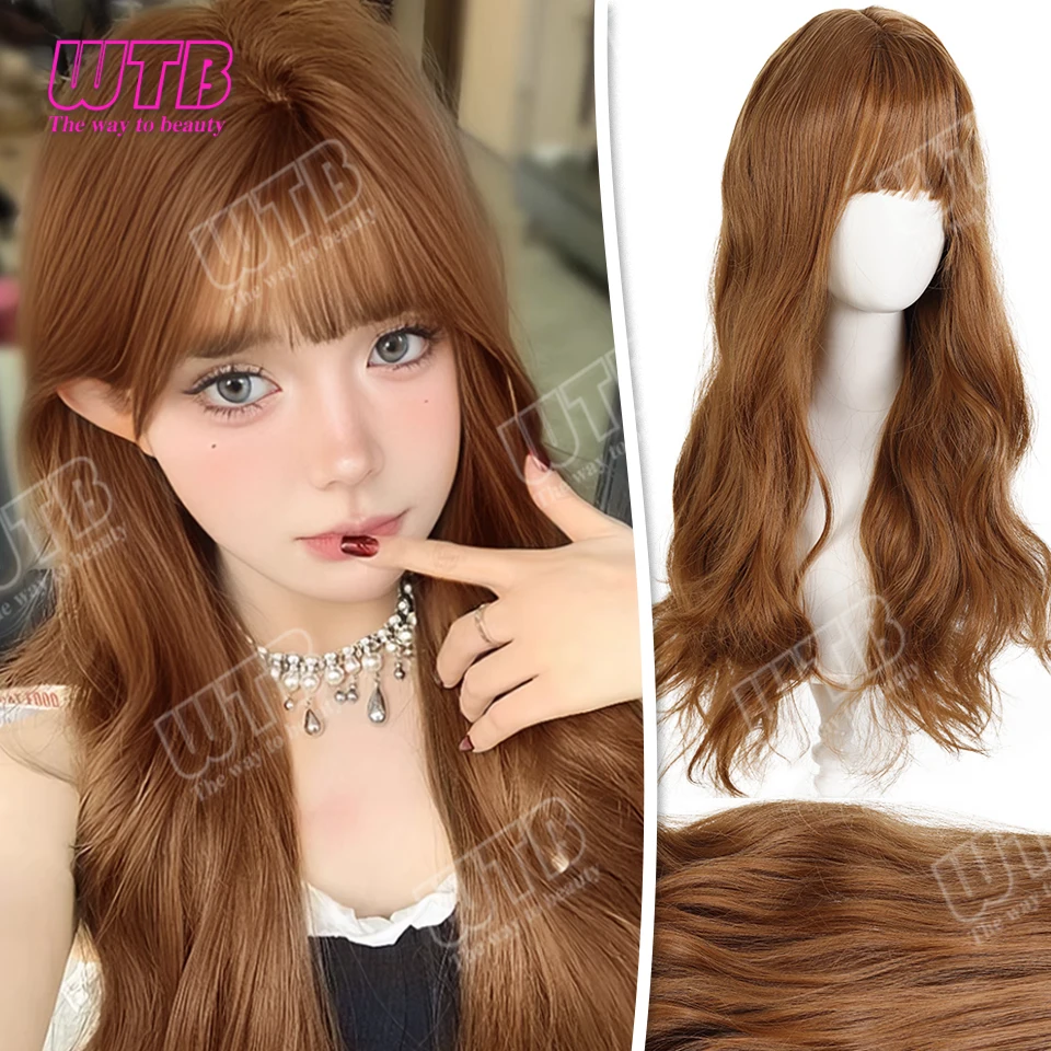 WTB Long Curly Synthetic Lolita Wig Ash Blonde Long Wavy Style with Bangs Suitable for Women's Daily Wear Holidays and Cosplay