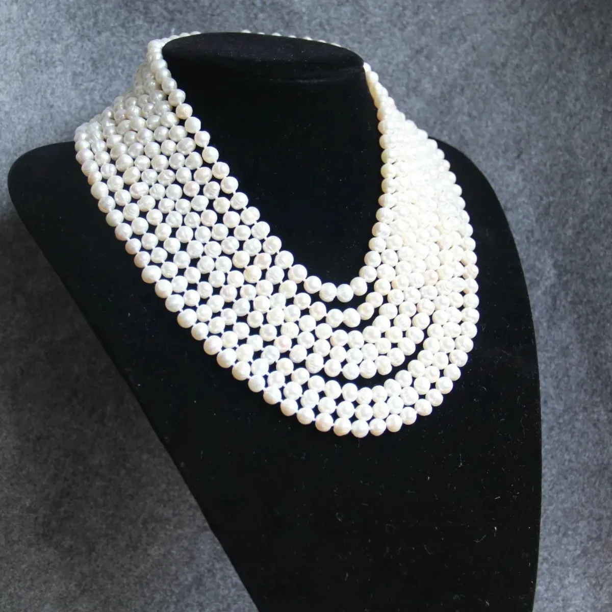 

6-7 мм натуральный белый многослойный пресноводный жемчуг ожерелье рядом с круглым женским ожерельем колье очаровательная цепочка для девочек вечерние ювелирные изделия