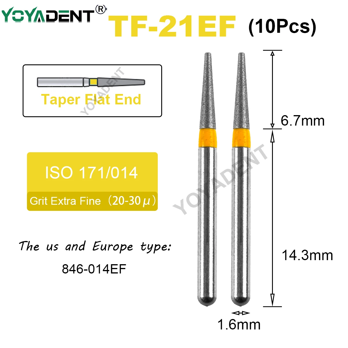 Extra feine Dental-Diamantbohrer, Zahnmedizin-Bohrer, FG, Hochgeschwindigkeits-Turbinen, Bohrer, Dentallabor, Polierwerkzeuge, Durchmesser 1,6 mm, 10 Stück/Packung