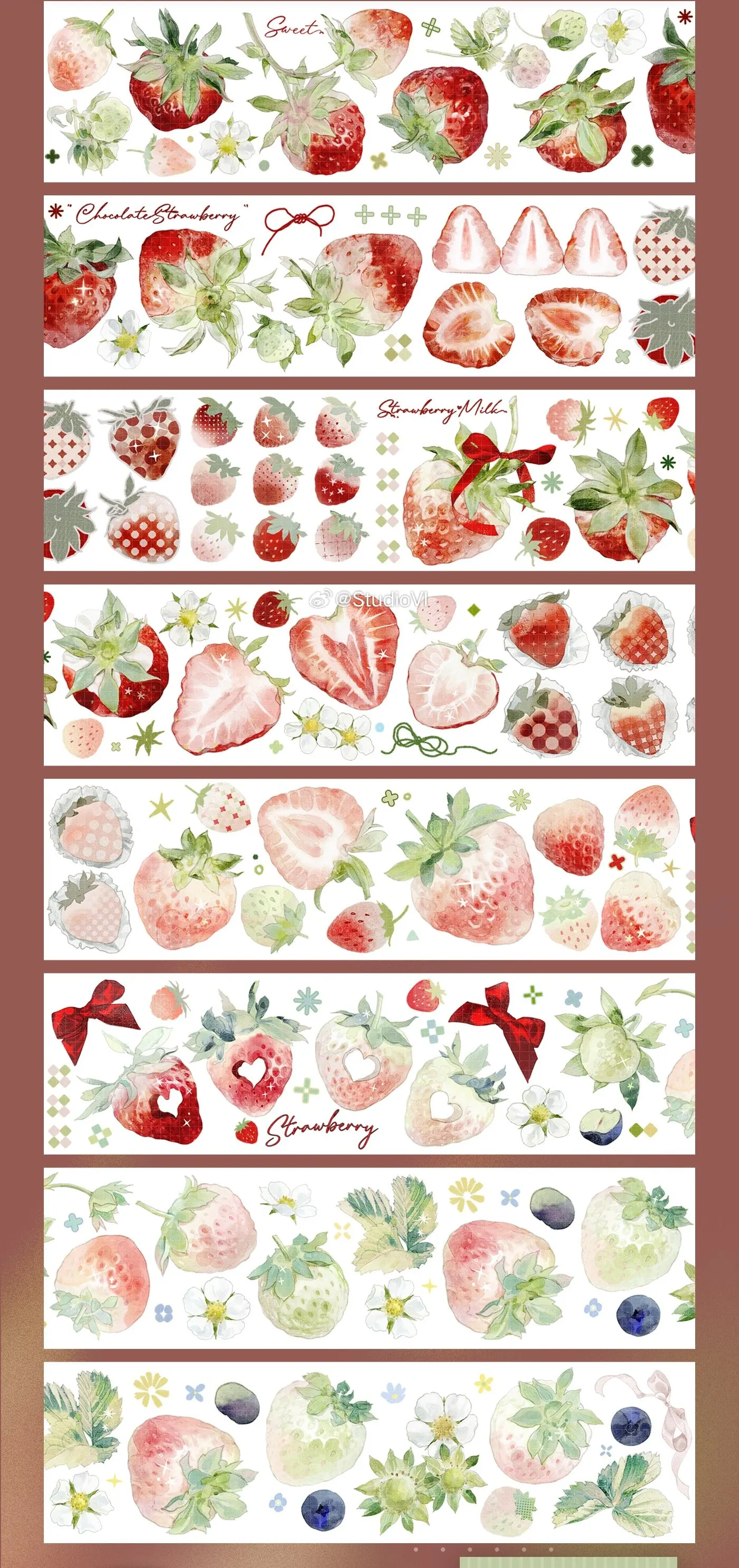 Sweet Strawberry Fruit Washi Pet Tape Dark Style for Scrapbooking, Journaling, Craft Projects