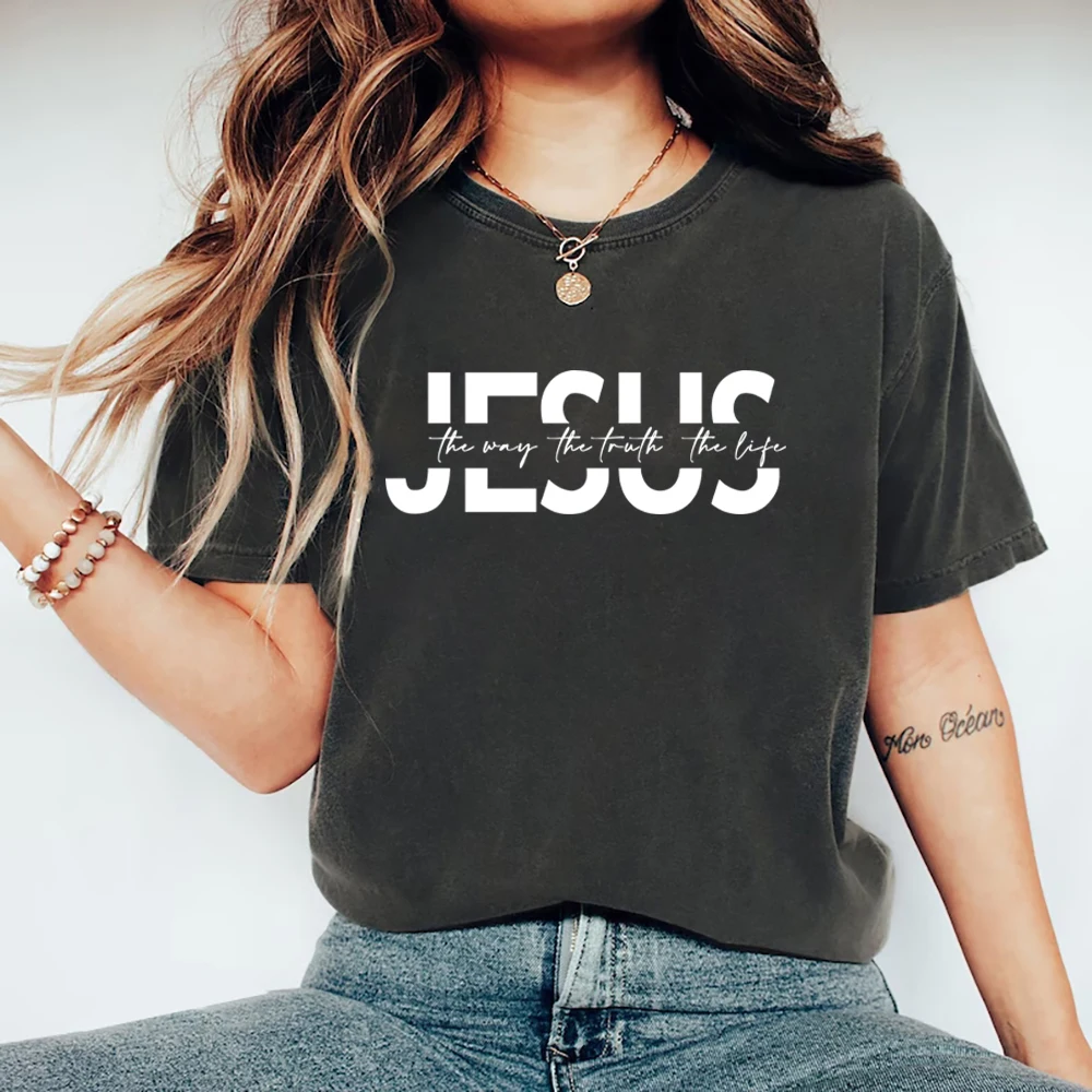 

Jesus The Way The Truth The Life T-Shirt Christian Tshirt Jesus Gift Women Short Sleeve T-shirts Casual Tops Religious Clothes