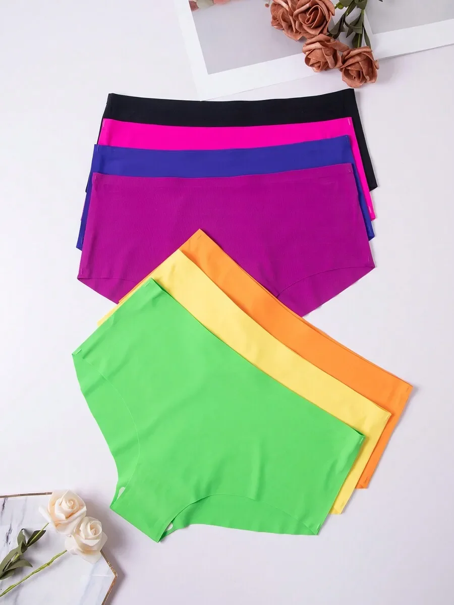 

7pcs Women Seamless Low Waist Solid Color Triangle Panties Assorted Colors