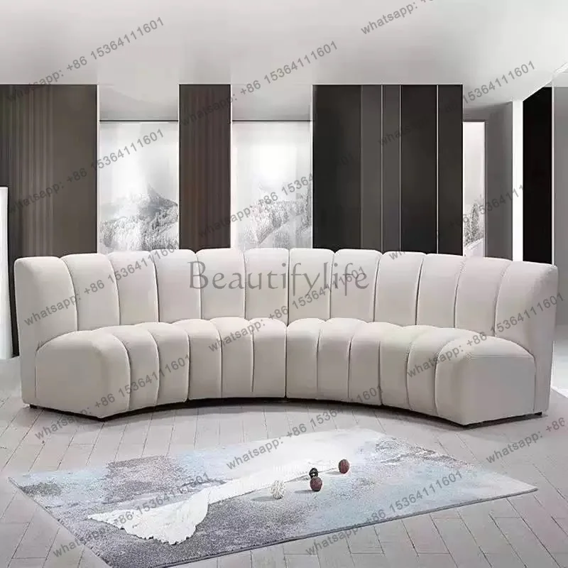 Nordic light luxury curved sofa living room combination round fan large apartment