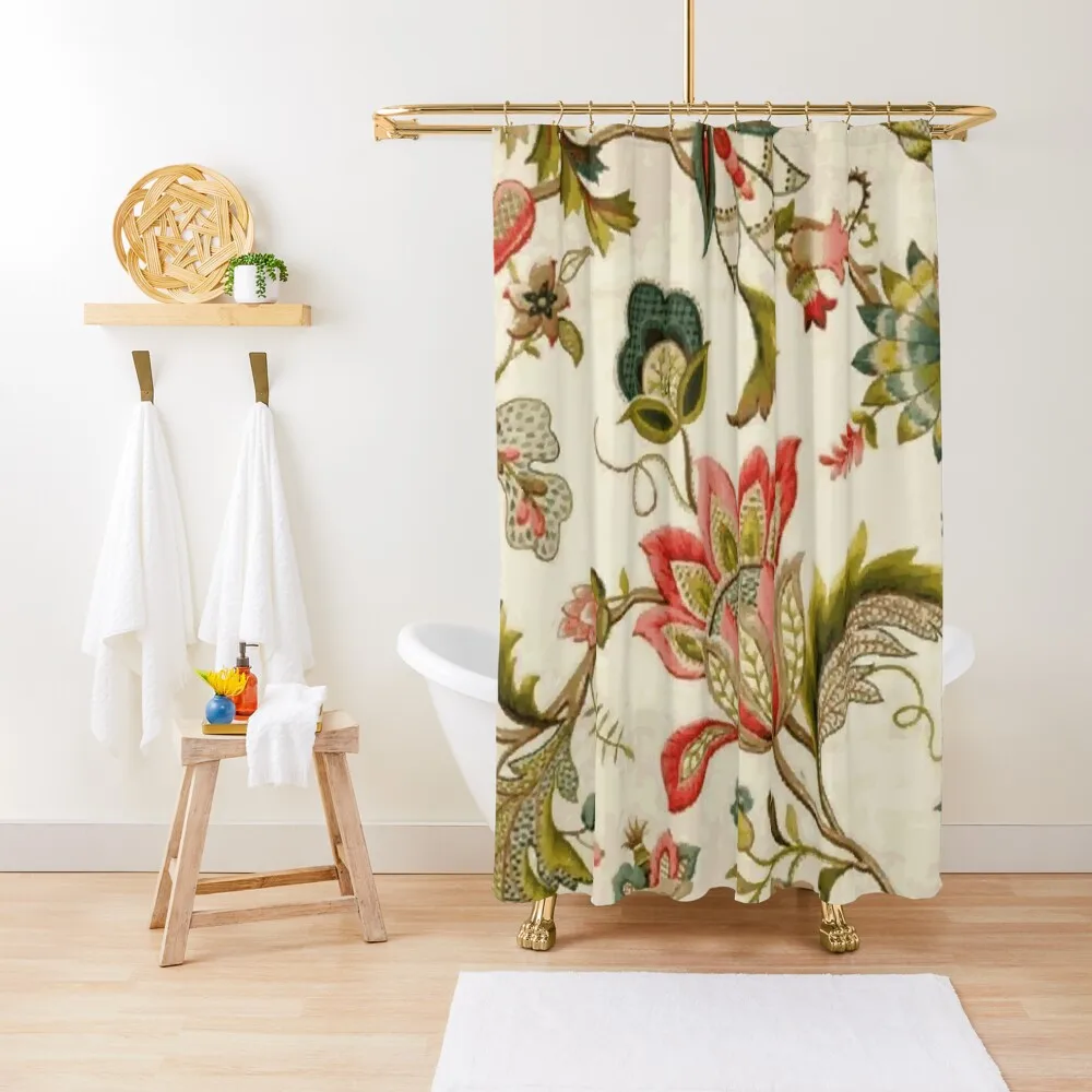 

Jacobean Floral Crewel Embroidery Pattern Digital Art Vector Painting Shower Curtain Bathroom Accessory Curtain