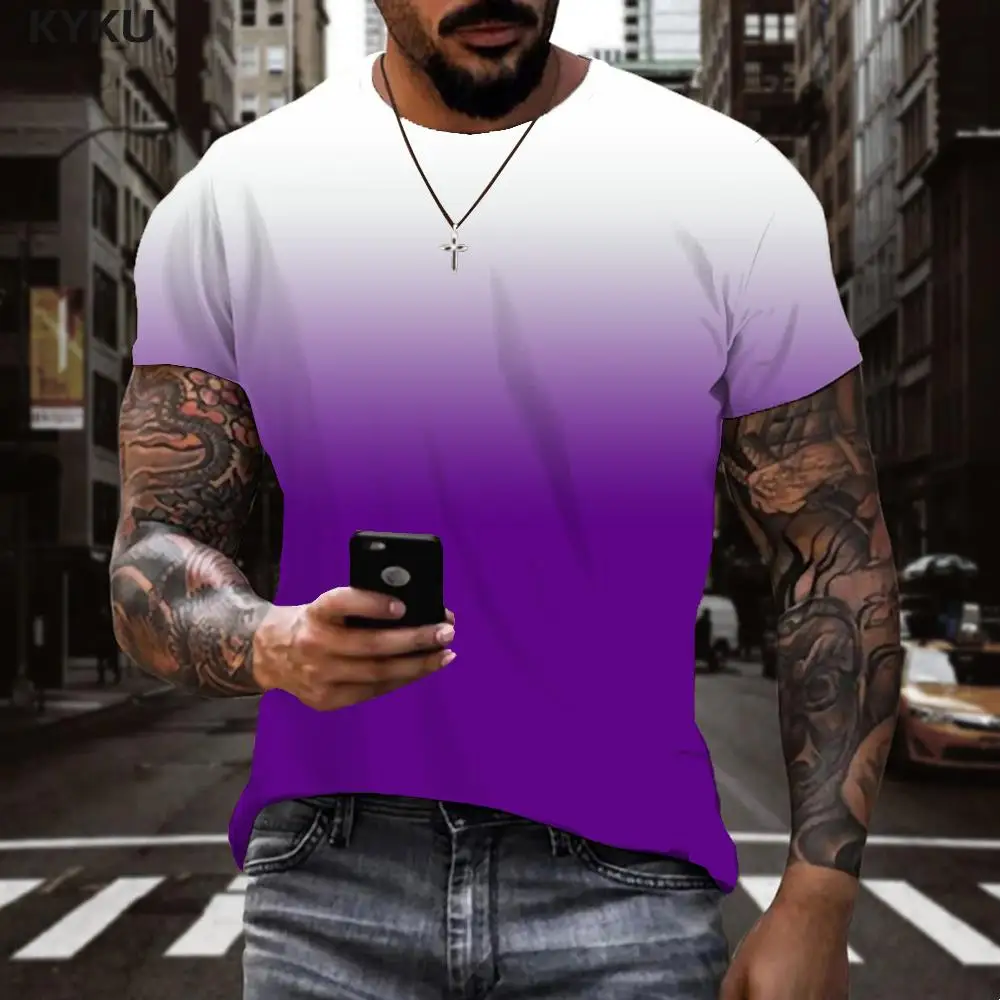 2022 Oversized Men\'s 3d Gradient T Shirt Casual Solid Color Purple Anime Clothes Hip Hop Printed Clothes