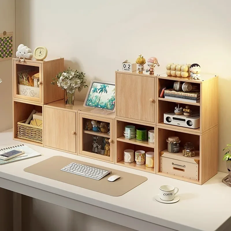 

Household multi-layer solid wood bookcase Bedroom simple combination storage display cabinet Grid cabinet Floor bookshelf