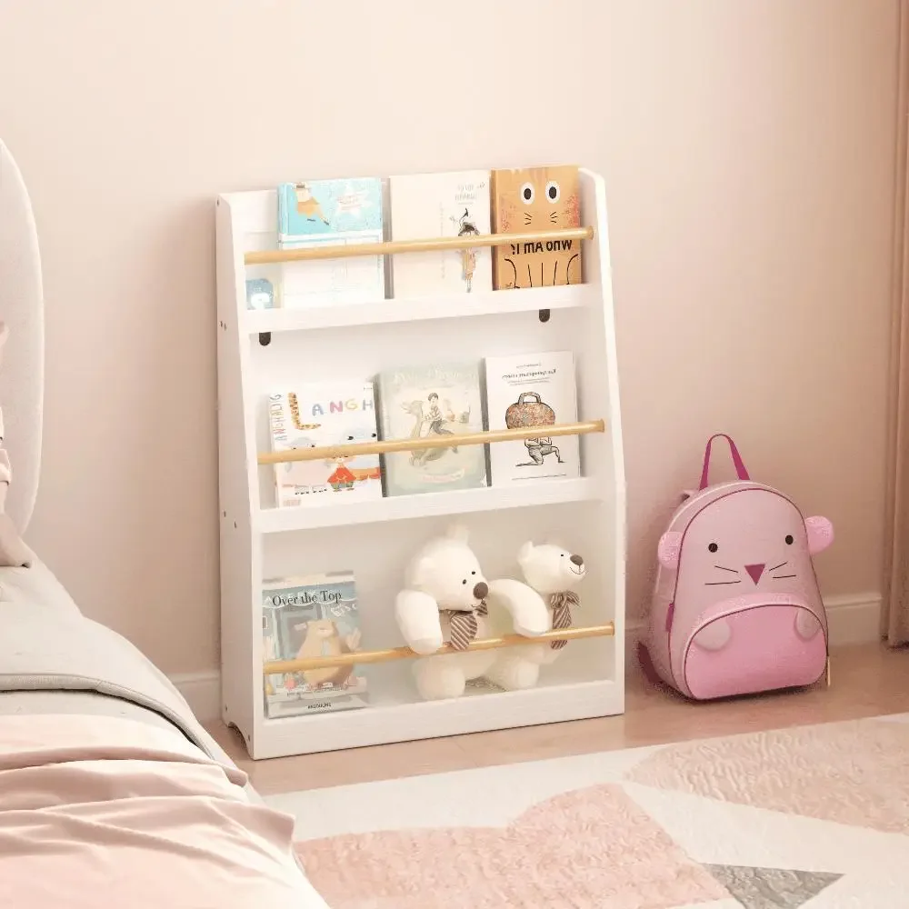 3 Tier Kids Wooden Bookshelf Modern Book Rack Bedroom Playroom Classroom White Encourages Reading & Organization Transform your