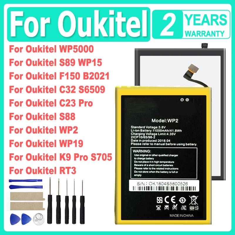 

New S705 WP19 WP13 S6509 KC-N8000A WP15 WP5000 Battery For Oukitel K9 C32 S88 S89 S705 F150 RT3 B2021 WP2 WP15 WP19 WP5000 Pro