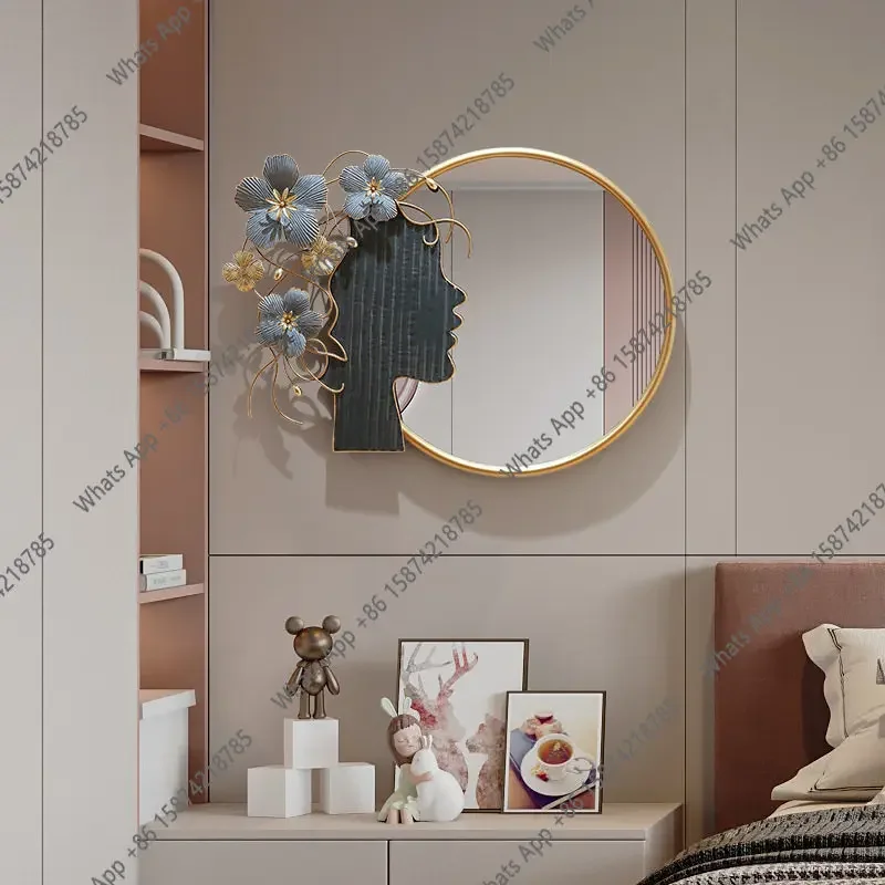 Premium Background Decorative Mirror Log Bedroom Round Home Nordic Rattan Medium Three-dimensional Hanging Painting X
