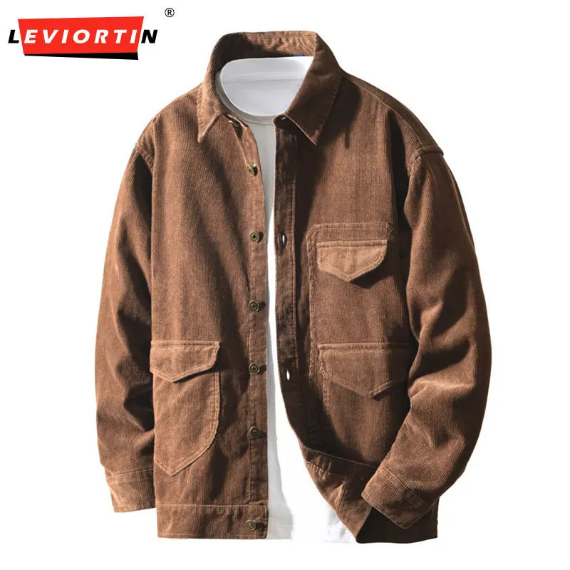 

2025 Spring/Autumn New Japanese Retro Men's Multi functional Splicing Pocket Design Loose Casual Solid Color Jacket Coat