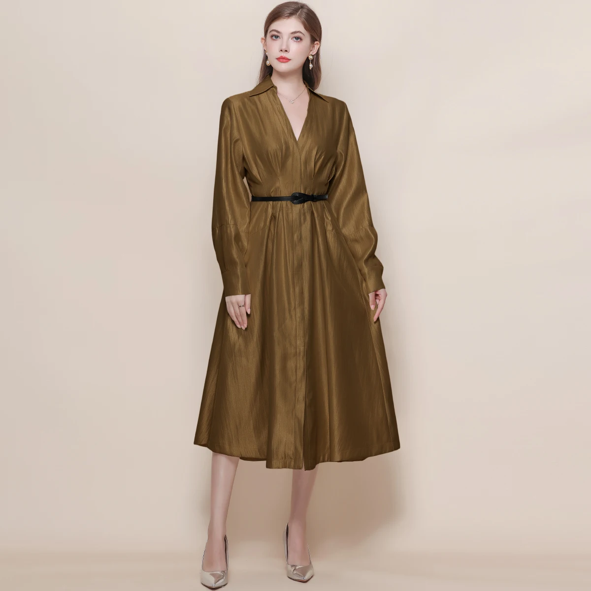 فساتين للنساء موضة كم طويل رفض طوق فستان نسائي وشاحات ضيقة على شكل حرف a فستان نسائي Vestidos De Verano Mujer Q1951