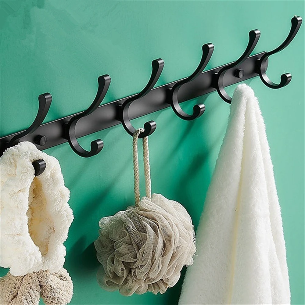 

Bathroom Coat Hook Sliding Wall Hangers Clothes Towel Holder Hang Robe Hooks Black Wall Hook for Bathroom Kitchen Accessories