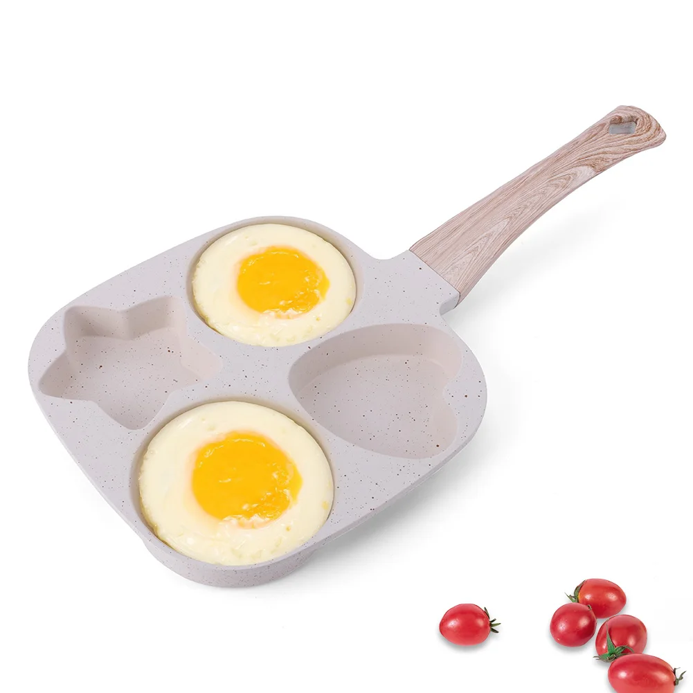 

4 Hole Omelet Pan Egg Frying Pan Granite Coating Omelette Skillet Wooden Handle Fried Egg Pan for Gas Stove and Induction Cooker