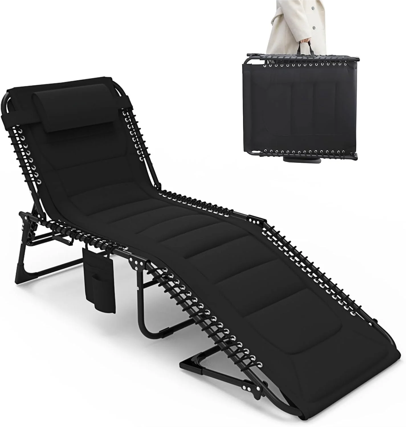 

Oversized Padded Outdoor Folding Lounge Chair for Adults 440Ibs Patio Chaise Lounge for Outside 5-Position Adjustable