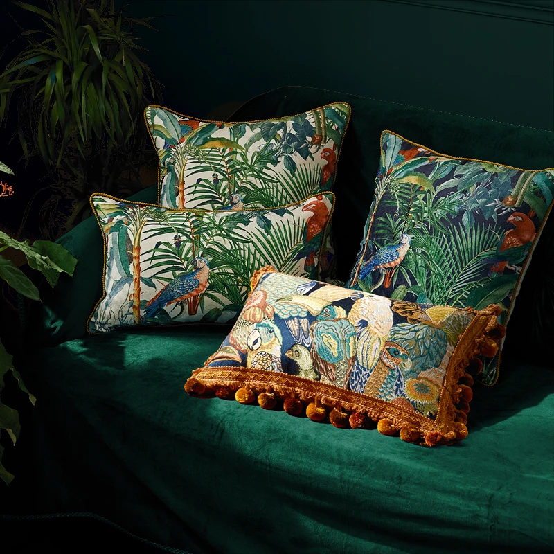 Parrot Pillow Retro American Style Cushion Case Luxury Jungle Plants Decorative Pillow Cover For Sofa Chair Home Decorations