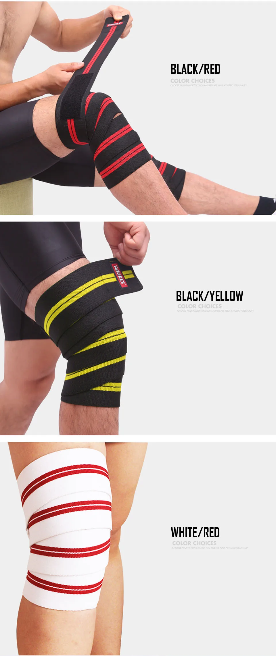 AOLIKES Kniebandagen (Paar) mit Riemen für Kniebeugen, Gewichtheben, Powerlifting, Beinpresse und Cross-Training-Kniebandagen für Kniebeugen – Detail 11