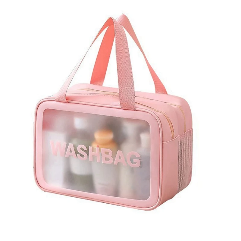 

Matte Translucent Toiletry Bag ,With Handy Handle Makeup Cosmetic Organizer Bag Design With Wet And Dry Separation