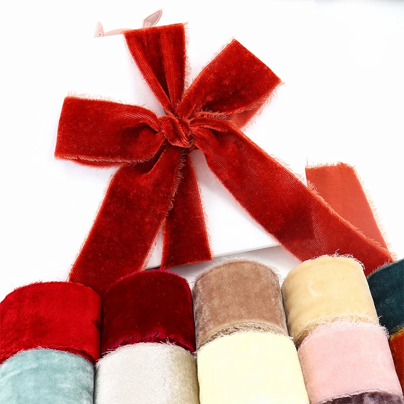 Handmade Velvet Ribbon Wedding Invitation Cards Wrapping Streamer Banquet Party Bow Gift Packaging Supplies Christmas Tree Decor