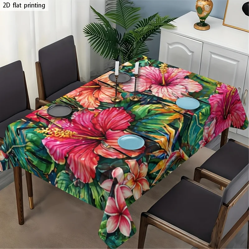 Vibrant Tropical Floral Tablecloth Waterproof Spillproof Dining Table Cover for Home Decor