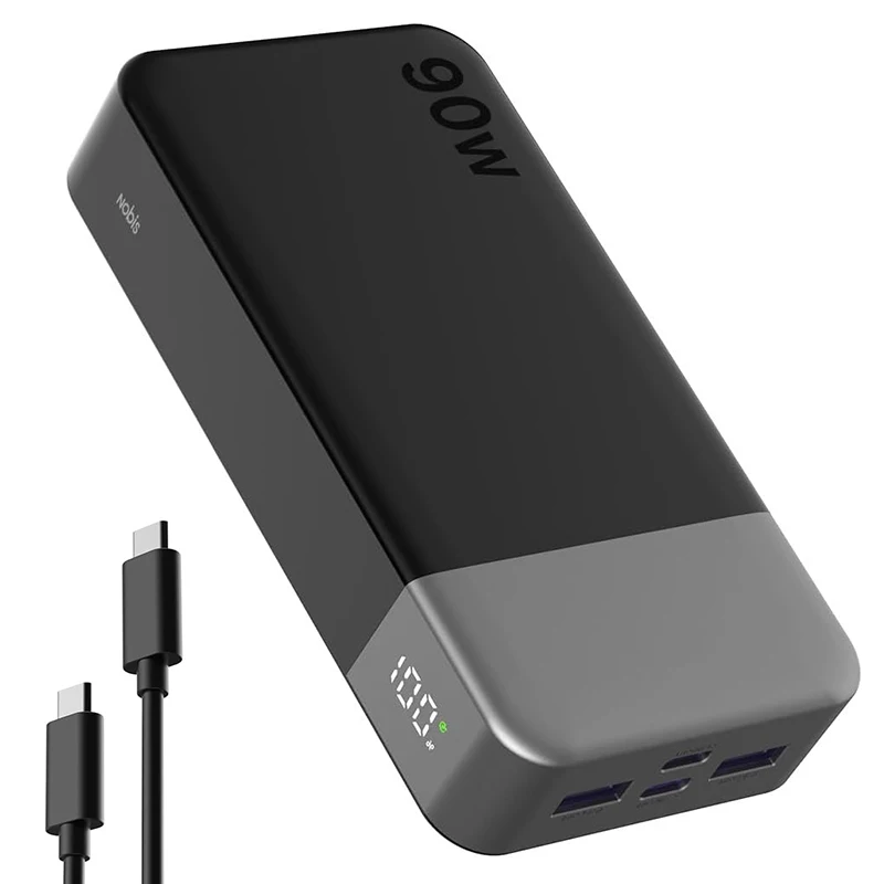 NOBIS Externe Batterie 90W 20000mAh Powerbank Dual USB-C PD 3.0 Externe Batterie Schnellladung 4 Gleichzeitige Anschlüsse Stromsparmodus für Laptop, Handy, Tablet