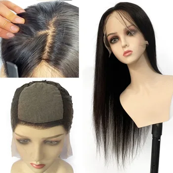 Parrucche piene di pizzo con Base in seta morbida capelli Remy brasiliani pelle leggera cuoio capelluto parrucche trasparenti per capelli umani per donne capelli ondulati dritti