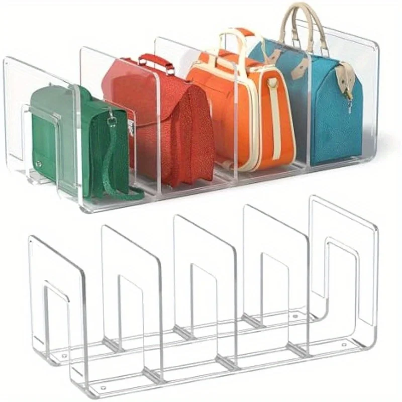

Versatile 4-Section Transparent Acrylic Storage Rack - Ideal for Handbags, Purses, Documents & Books - Easy to Install Organizer