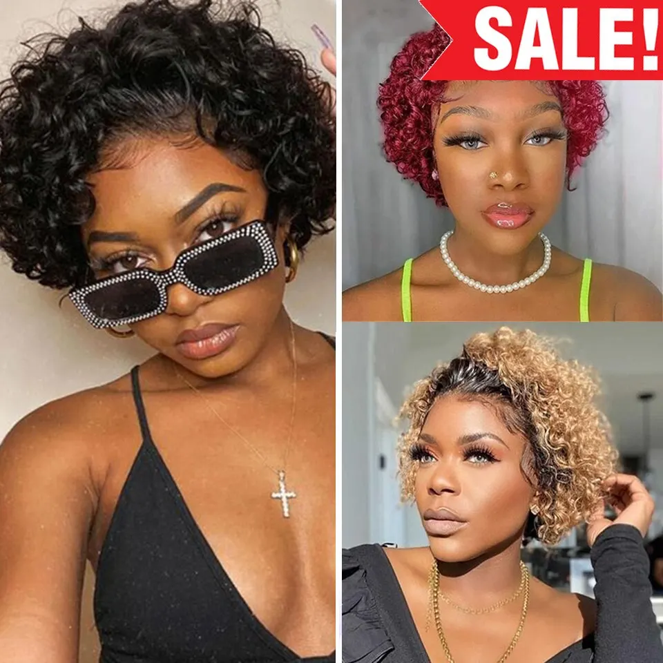 

Бразильский парик с волнистыми волнами, короткие вьющиеся 13*1 части, парики из натуральных волос на кружеве для женщин, короткие вьющиеся 13x1, прозрачные парики на шнурке