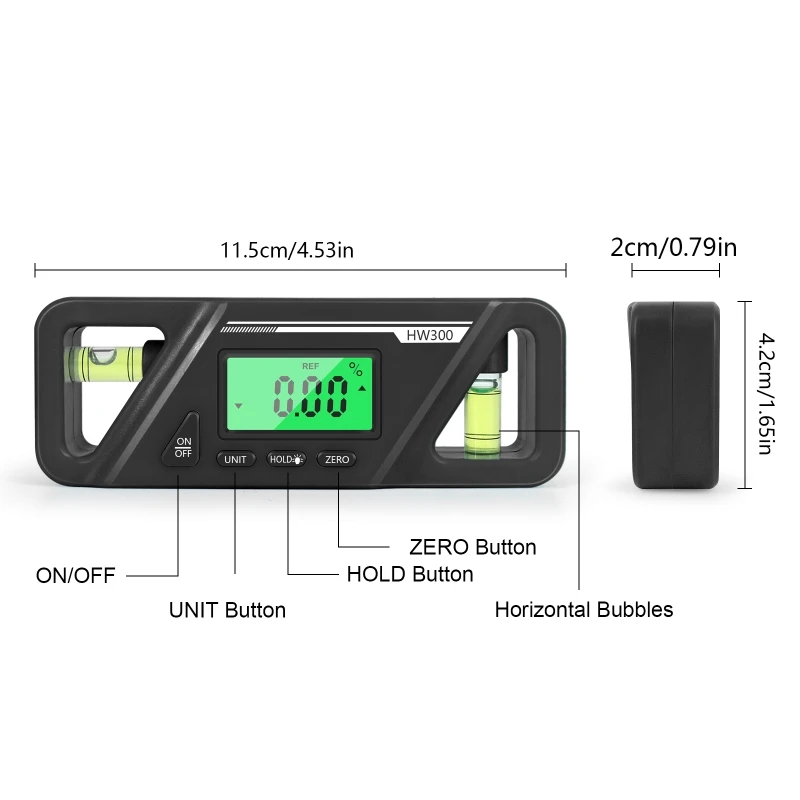 Compact Inclinometer Digital Inclinometer Angle Finder Gauge Spirit Level Bottom Magnet Data Hold Bright LCD Display