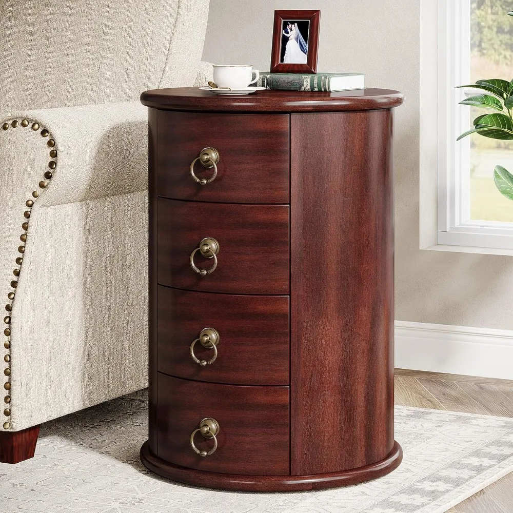 

vintage-style round side table with 4 drawers: ideal for small spaces in living rooms and bedrooms