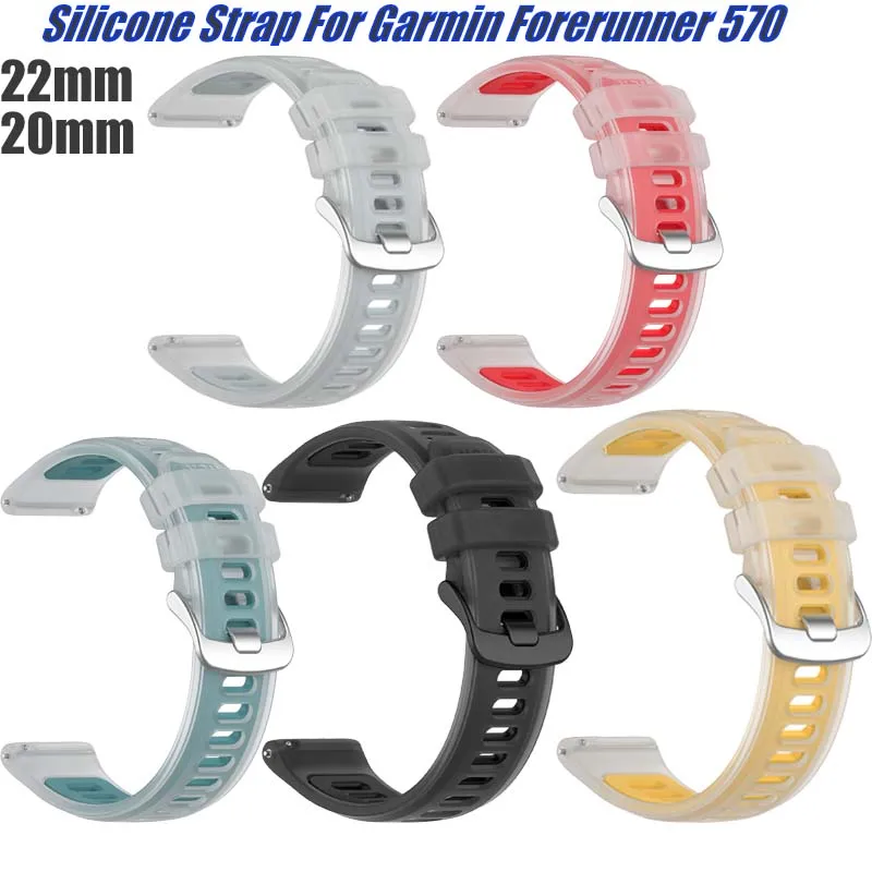 22 mm 20 mm transparentes zweifarbiges Silikonarmband für Garmin Forerunner 570 265 255 165 55/Vivoactive 6 5 4/Venu Sportarmband