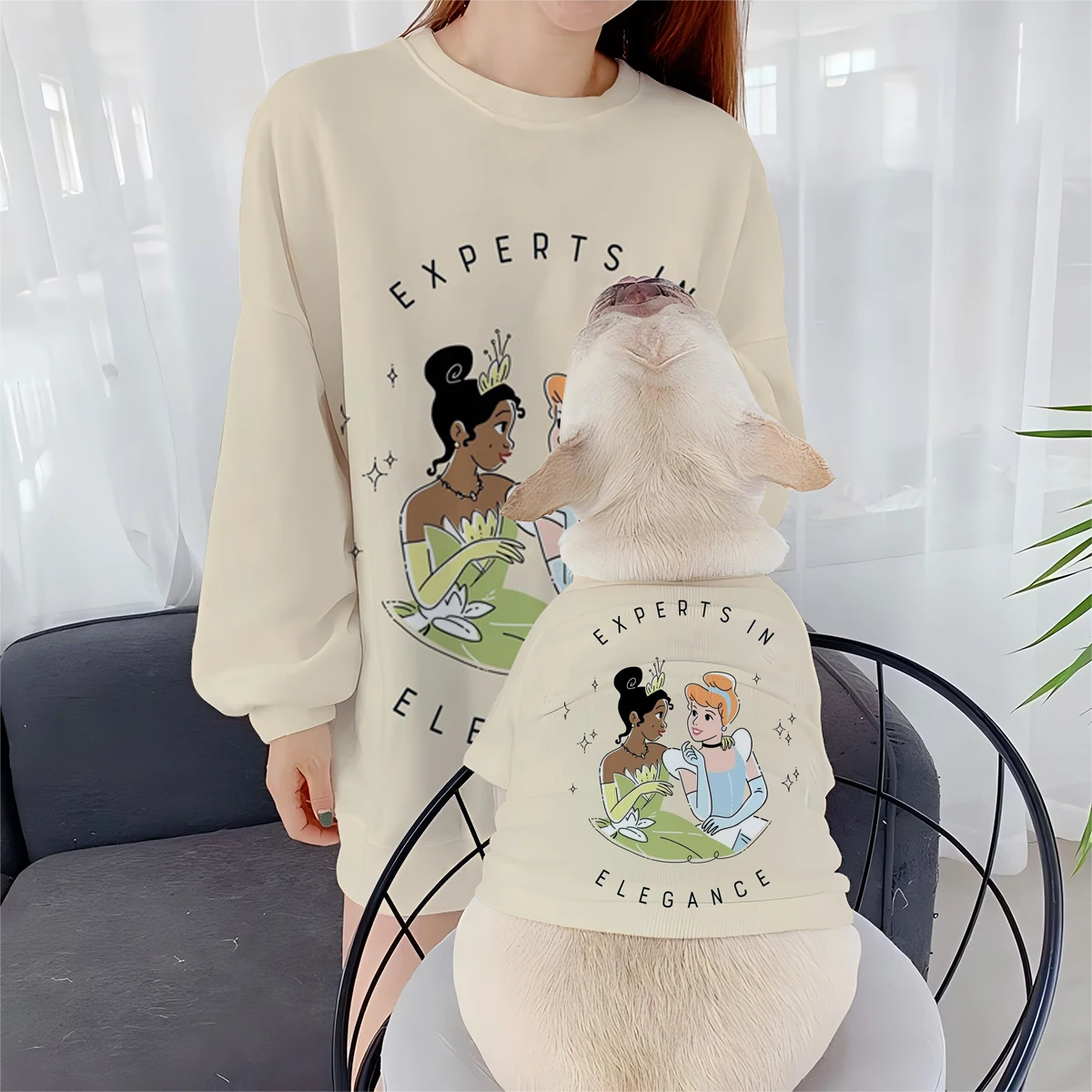New Pet Clothes Dog Clothes Parent-child Clothes Autumn and Winter Women's Pullover Disney Princess Tiana Print